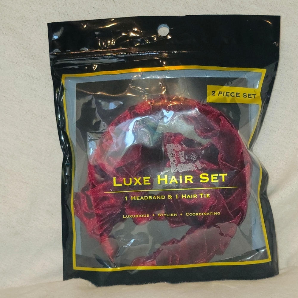 Womens lux 2 piece hair set. Burgundy color.hair tie and headband.